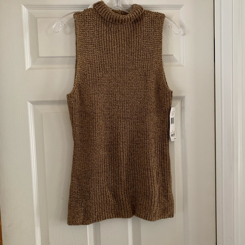 Lauren Ralph Lauren Tan Metallic  Sleeveless Turtleneck Sweater